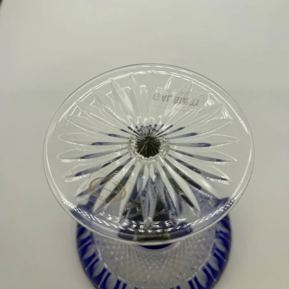 Galbiati Hungary Hand Cut Cobalt Blue Cased Crystal Pedestal Compote Bowl 24% Pb